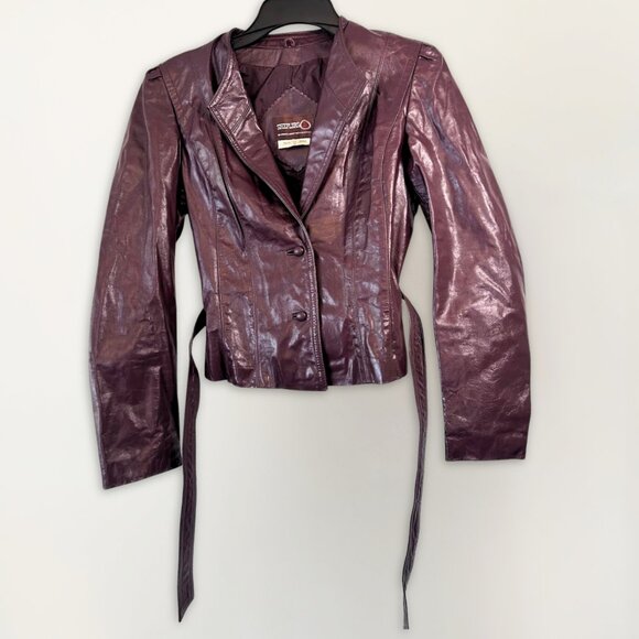 Vintage Sheplers Maroon Leather Belted Jacket Size 10 Excellent - Picture 2 of 4